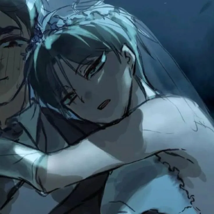 Casal de anime com tons azulados