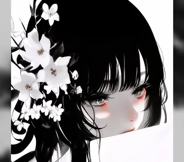 Perfil estético preto e branco com flores