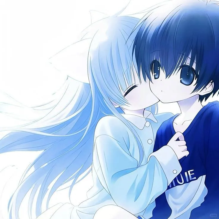 Casal anime fofo em tons de azul