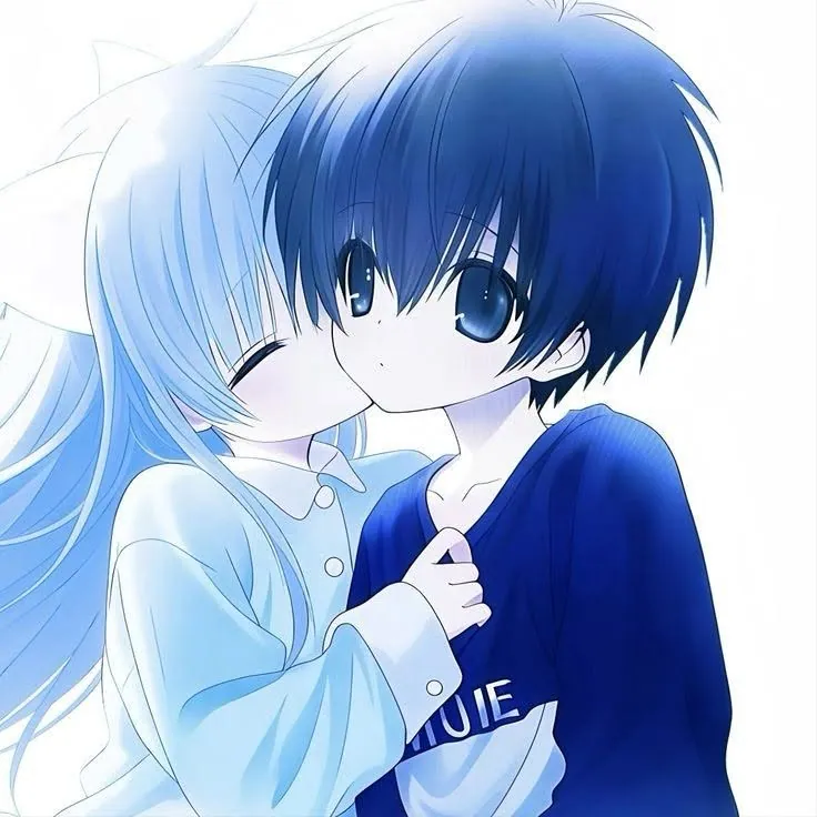 Casal anime fofo em tons de azul