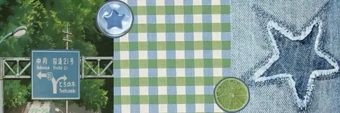 banner xadrez e estrela jeans azul