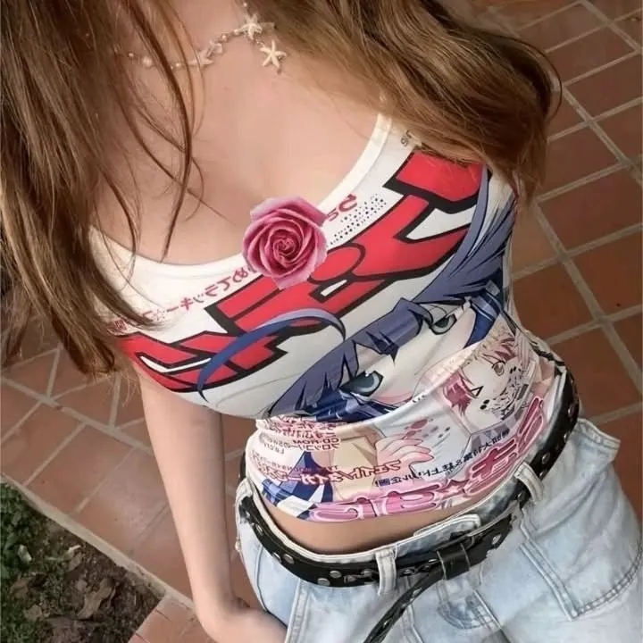 moda y2k blusa estampada